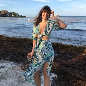 2 piece floral top and skirt